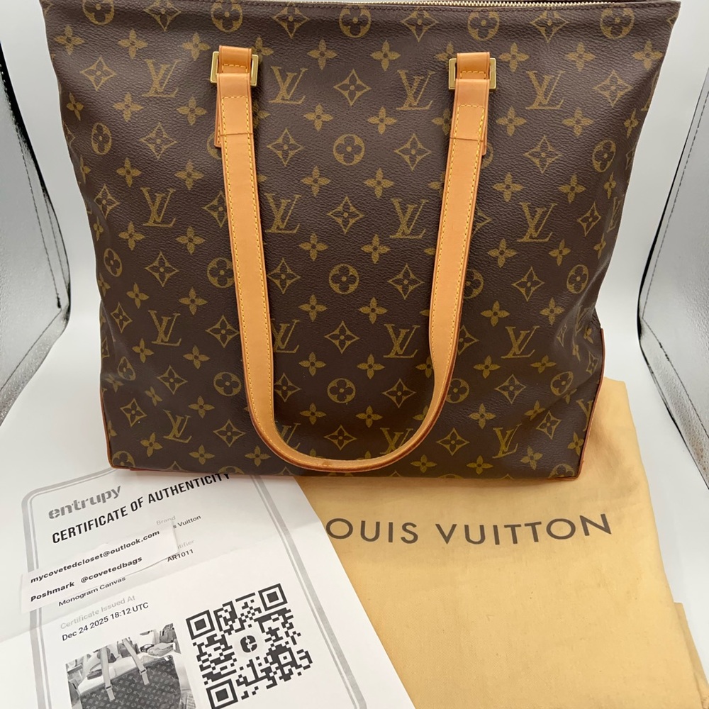 LV Cabas Mezzo monogram zip top tote w/LV dust bag and Entrupy COA Very Nice!